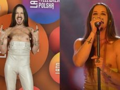 Michał Szpak świeci klatą w skórzanym kostiumie na koncercie TVP