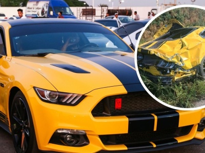 Ford Mustang dachował i stanął w ogniu. W środku nietrzeźwy 35-latek