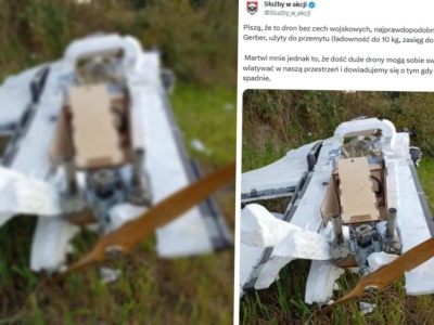 Na Lubelszczyźnie spadł dron. Cyrylica na korpusie. 