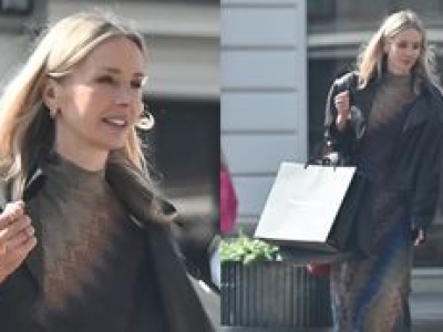 Agnieszka Woźniak-Starak obładowana torbami opuszcza najdroższy butik w stolicy