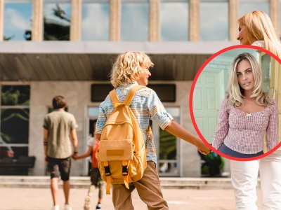 Prowadzi dzieci do szkoły w specjalnych stylizacjach. 