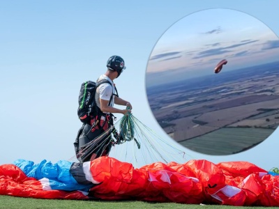 Chwile grozy podczas lotu na paralotni. 