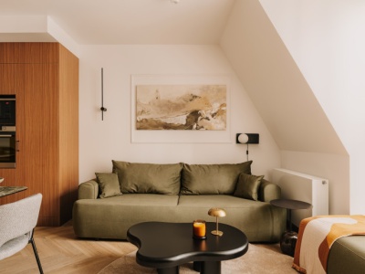 Projekt apartamentu na wynajem. Architektka postawiła na mid-century modern w nowoczesnym wydaniu [ZDJĘCIA]