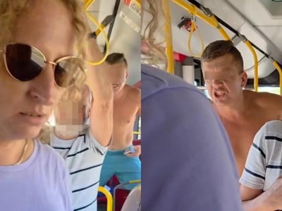 Nie miał koszulki i wykrzykiwał do staruszki w autobusie obelgi. Jedna osoba dostała z główki w twarz