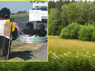 Przy drodze postawiono dożynkowe kukły szydzące z migrantów. Sprawa trafiła do prokuratury