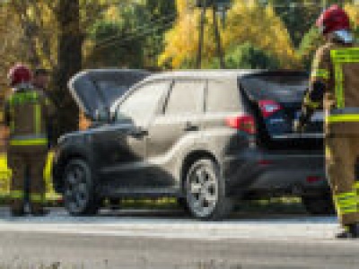 Pożar samochodu na DK27 pod Zieloną Górą. Dopiero kupił auto (ZDJĘCIA)