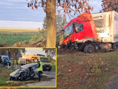 Zderzenie osobówki z TIRem. Na miejscu śmigłowiec LPR