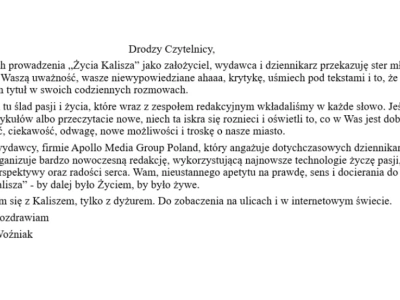 Pożegnanie wydawcy Życia Kalisza i przywitanie nowego