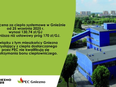 PEC Gniezno z najlepszym wynikiem w regionie – mieszkańcy zapłacą mniej za ogrzewanie. Bon ciepłowniczy nie przysługuje z powodu… niskich cen