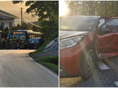 Zderzenie autobusu z osobówką w Chochorowicach i kolizja w Nawojowej. Poważne utrudnienia drogowa na Sądecczyźnie
