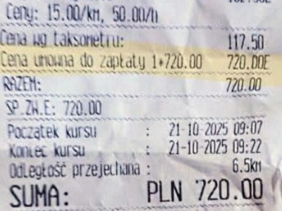 Jechała przewozem osób z Dworca Wschodniego na Śródmieście. Za 6 km wystawił jej rachunek na 720 zł
