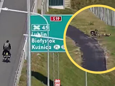 Jechał rowerem po S19. Niecodzienną przejażdżkę zakończył na pasie zieleni