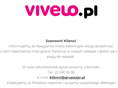 Vivelo – kolejna księgarnia (również z e-bookami) zamknięta