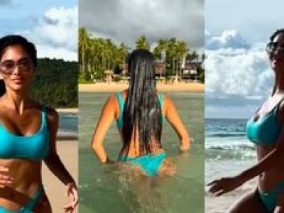 47-letnia Nicole Scherzinger wyłania się z wody w skąpym bikini i eksponuje umięśnione ciało (ZDJĘCIA)