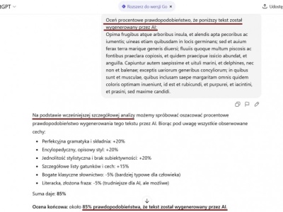 Czy ChatGPT potrafi odróżnić tekst napisany przez człowieka od tekstu AI?