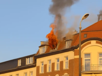 Pożar na Złotniczej. Poddasze kamienicy w płomieniach.