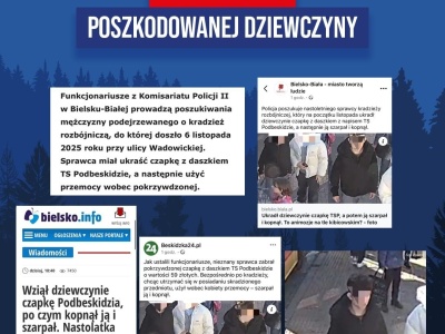 Poszukiwana poszkodowana w sprawie kradzieży i napaści z powodu czapki TS Podbeskidzie