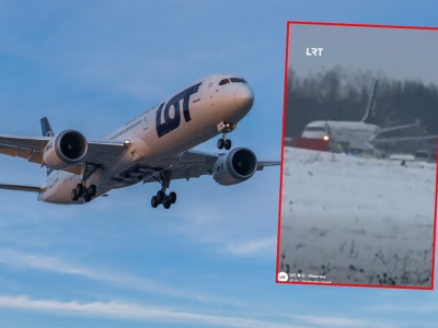 Samolot LOT-u wypadł z pasa startowego na lotnisku w Wilnie. Jest nagranie