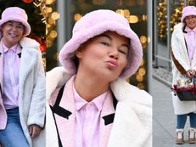 Rozpromieniona Edyta Górniak przechadza się przed siedzibą Polsatu, dźwigając kosz z łakociami (ZDJĘCIA)