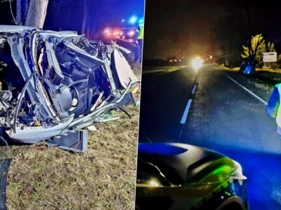 Opel doszczętnie zmiażdżony, kierowca nie żyje. Tragiczny wypadek na drodze 94