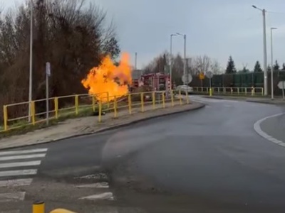 Pożar gazociągu w Kunowie. Jedna osoba poszkodowana