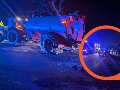 Wypadek z udziałem dwóch osobówek i beczkowozu