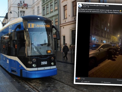 Niezwykła akcja w centrum Krakowa. Wysiedli z tramwaju i zaczęli przesuwać auto