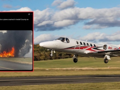 Mały odrzutowiec wzbił się w powietrze. Chwilę później runął na ziemię i stanął w płomieniach