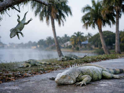 Zimno na Florydzie. Iguany spadają z drzew podczas fali chłodów (VIDEO)
