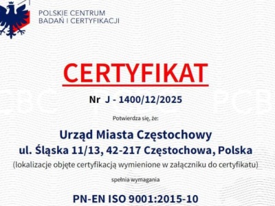 Urząd Miasta Częstochowy z certyfikatem ISO na kolejne lata. Audyt potwierdził wysoką jakość zarządzania