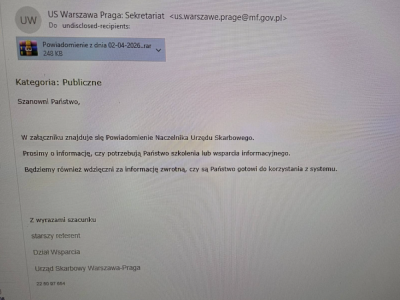 Uwaga na lewy e-mail z Urzędu Skarbowego