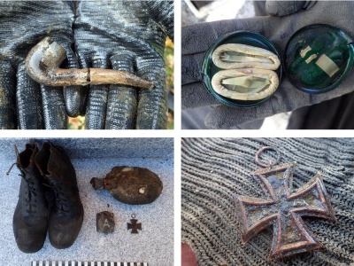 Fajka, nieśmiertelniki, pudełko prezerwatyw. Co jeszcze archeolodzy znaleźli podczas ekshumacji w Tomkowicach?