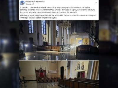 Woda wdarła się do kościoła w Mysłowicach. Służby mówią o dużej awarii