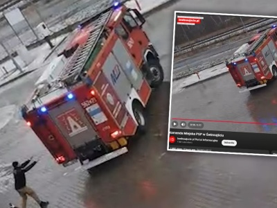 Takie nagranie sprzed remizy w Świnoujściu. Niewiarygodne, co działo się z wozem na lodzie