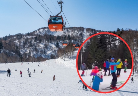 Na stoku zjeżdżały dzieci. Wtem pojawiła się niedźwiedzica z młodymi