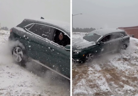 Kierowca wpadł w panikę, kiedy jego Vinfast oszalał na ośnieżonym zboczu