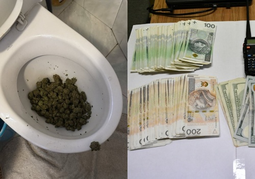 Białystok: dilerzy podczas policyjnego nalotu niezbyt skutecznie próbowali spuścić trawę w kiblu