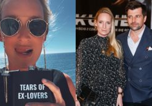 Kaja Śródka raczy się napojem z piersiówki z napisem 