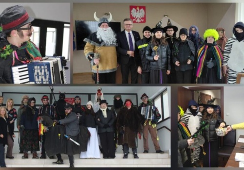 Ostatkowa tradycja podtrzymana – wizyta przebierańców w urzędzie gminy w Moszczenicy i Grabicy