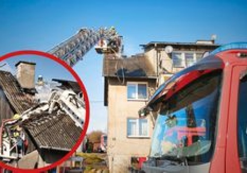 Pożar dachu w Drzonowie. Silny wiatr utrudniał akcję