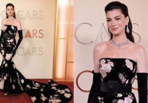 Oscary 2026. Anne Hathaway zamiata czerwony dywan kwiatową sukienką z trenem. Klasa? (ZDJĘCIA)