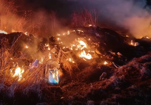 Pożar odpadów w Wnorach-Kużelach. Na miejscu pracowało pięć zastępów straży