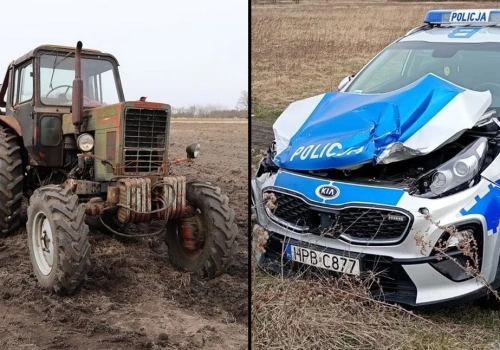 68-letni traktorzysta staranował ścigający go radiowóz policji