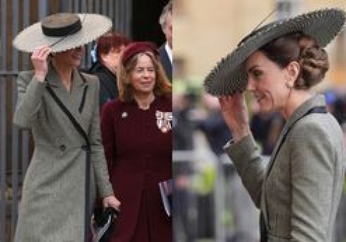 Księżna Kate walczy ze zrywanym przez wiatr kapeluszem w drodze na uroczystość powitania głowy Kościoła Anglikańskiego (ZDJĘCIA)