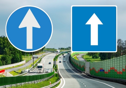 Czym się różnią znaki D-3 i C-5? Oba mają strzałki i niebieskie tło