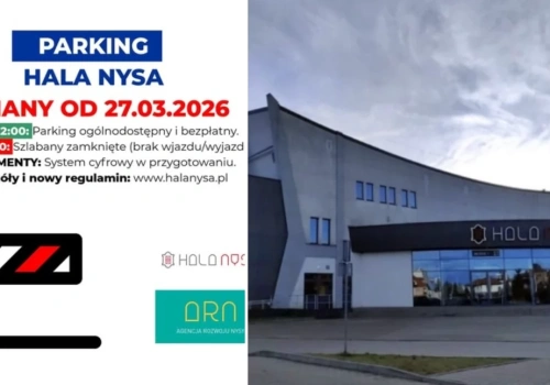Parking pod halą zamknięty w nocy 