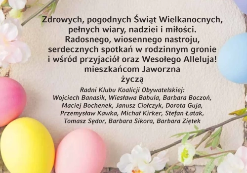 Życzenia na Wielkanoc od Radnych Klubu Koalicji Obywatelskiej