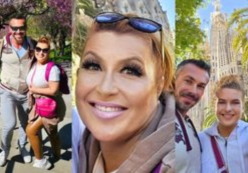 Katarzyny Skrzynecka wygrzewa się w Barcelonie z mężem i 14-letnią córką. 