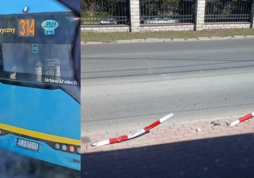 Autobus PKM Jaworzno staranował barierkę na chodniku