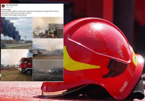 Pożar hali hurtowni spożywczej w miejscowości Łomna